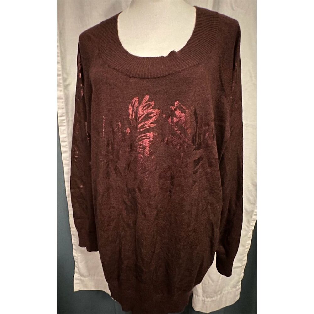 Lane Bryant Women's Plus 18/20 Burgundy Floral Pullover Sweater